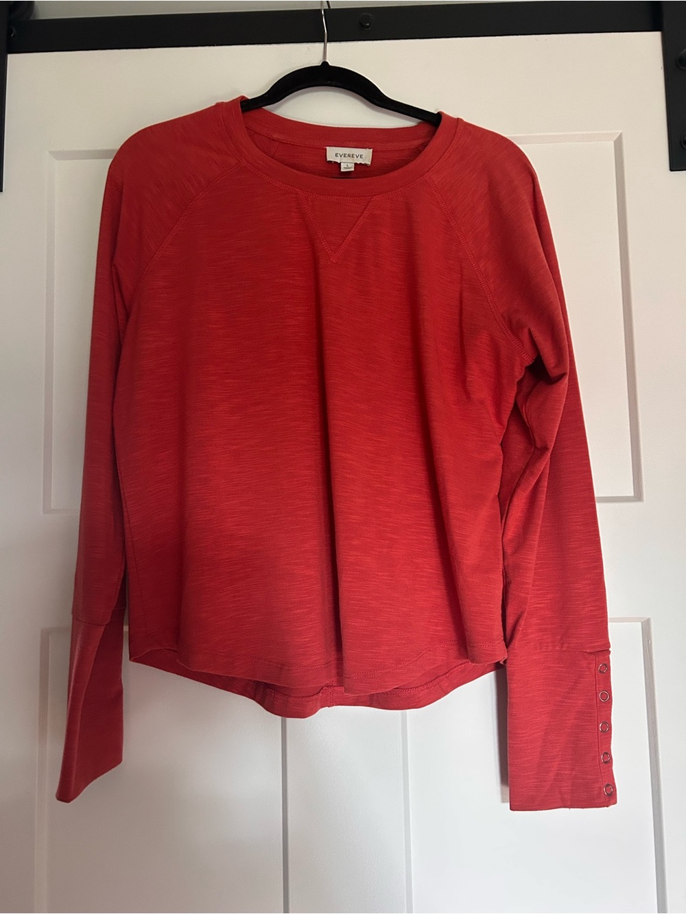 Evereve Red Long-Sleeve Crewneck with Snap Cuff Details
